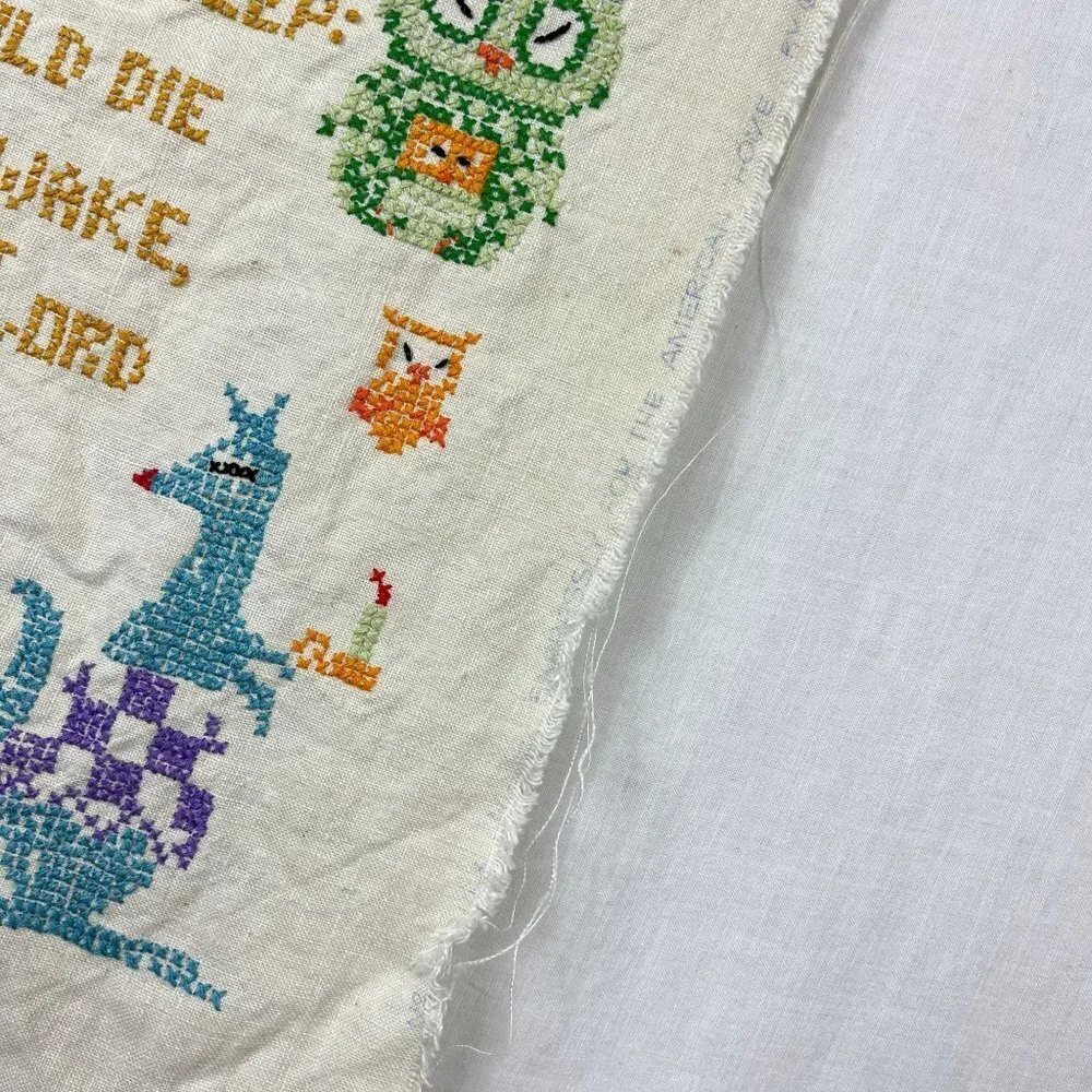 Vintage Needlepoint Now I Lay Me Down To Sleep Prayer Handmade Nursery Cottage‎